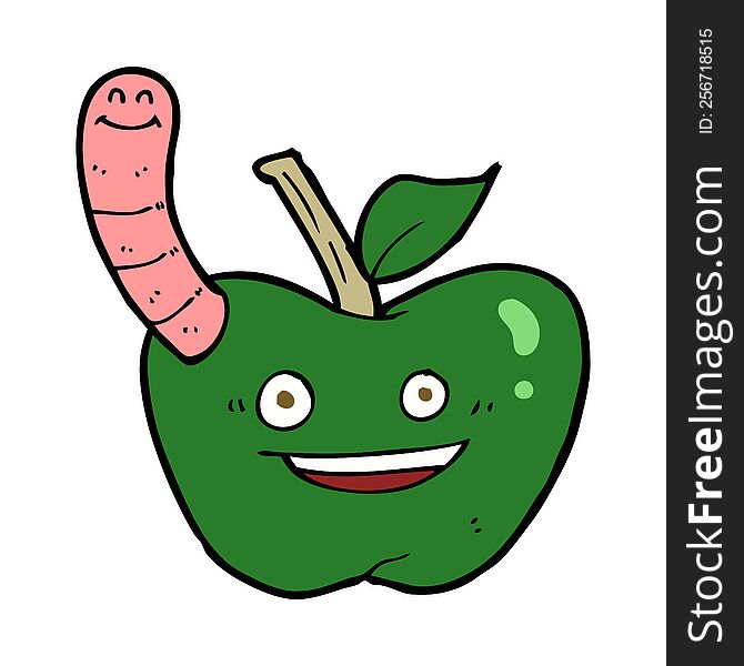 cartoon apple with worm