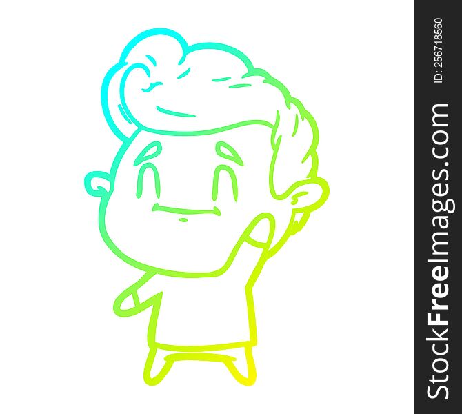 cold gradient line drawing of a happy cartoon man