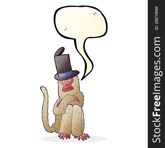 cartoon monkey wearing hat with speech bubble