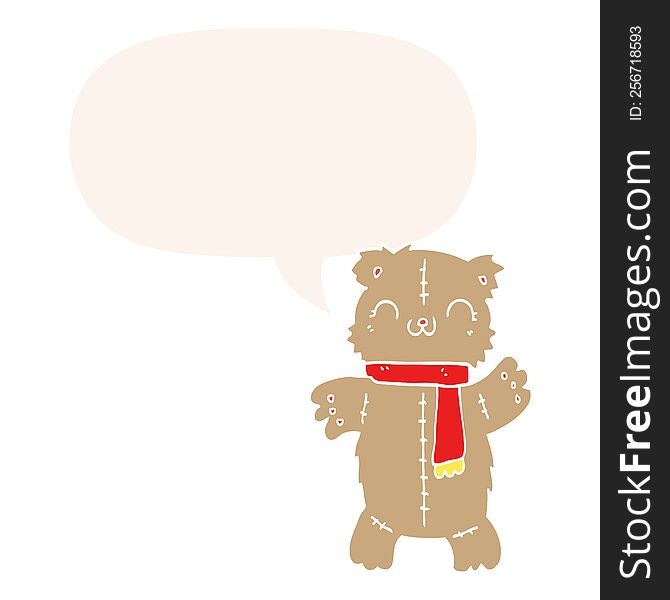 Cartoon Teddy Bear And Speech Bubble In Retro Style