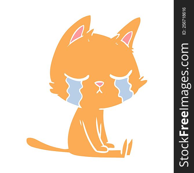 Crying Flat Color Style Cartoon Cat Sitting