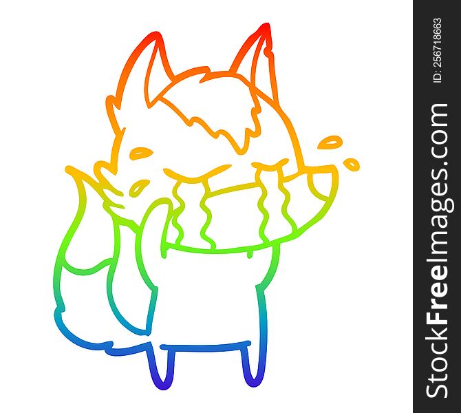 Rainbow Gradient Line Drawing Cartoon Crying Wolf