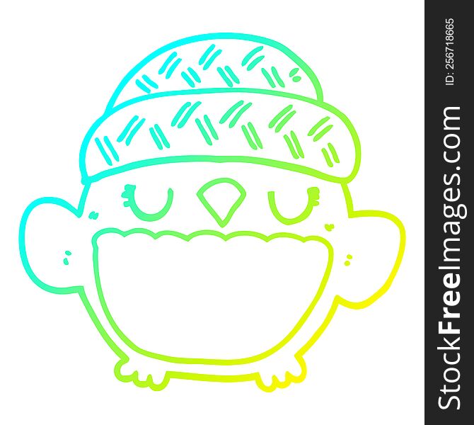 Cold Gradient Line Drawing Cute Cartoon Owl In Hat