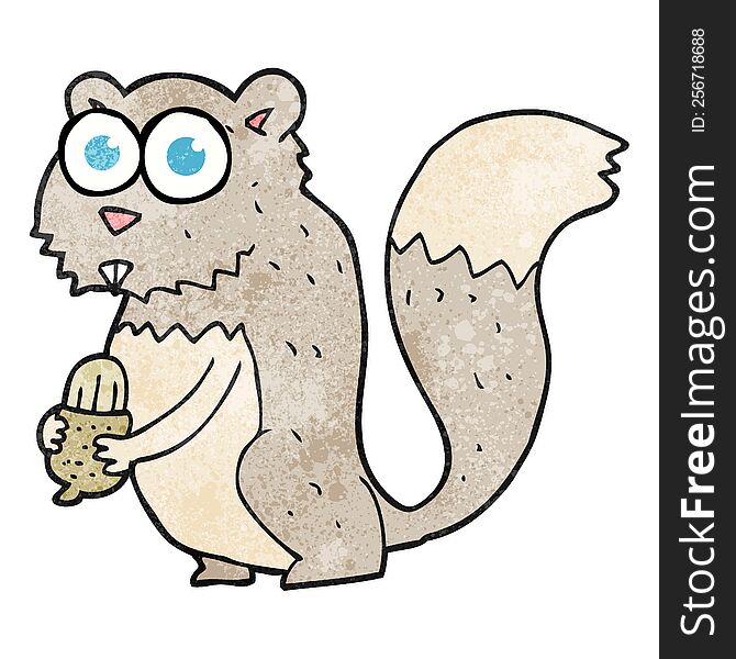 freehand drawn texture cartoon angry squirrel with nut