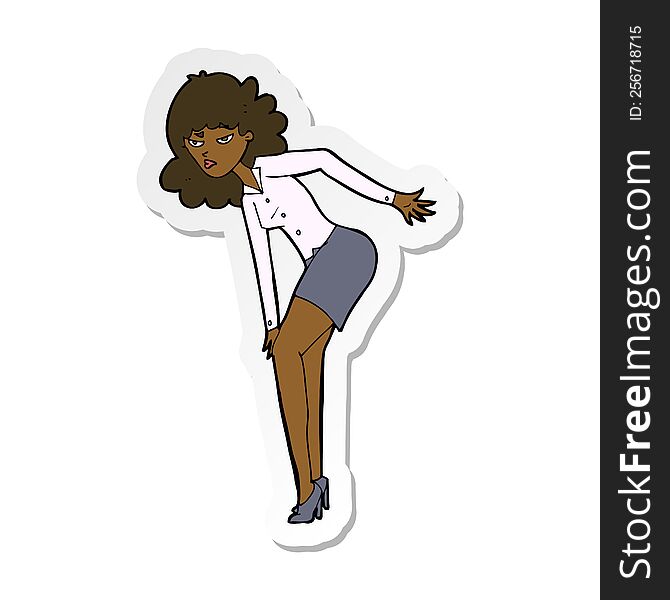 sticker of a cartoon annoyed woman rubbing knee