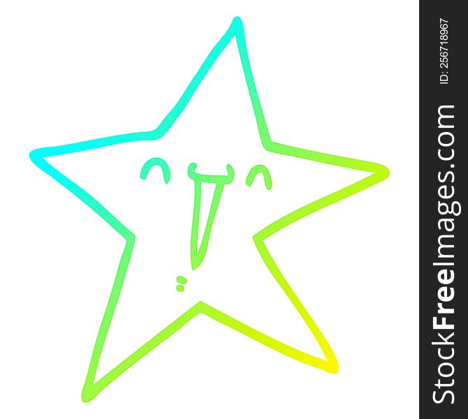 cold gradient line drawing of a happy cartoon star