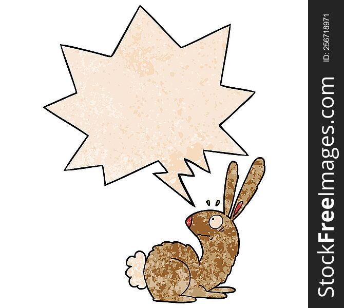 Cartoon Startled Bunny Rabbit And Speech Bubble In Retro Texture Style