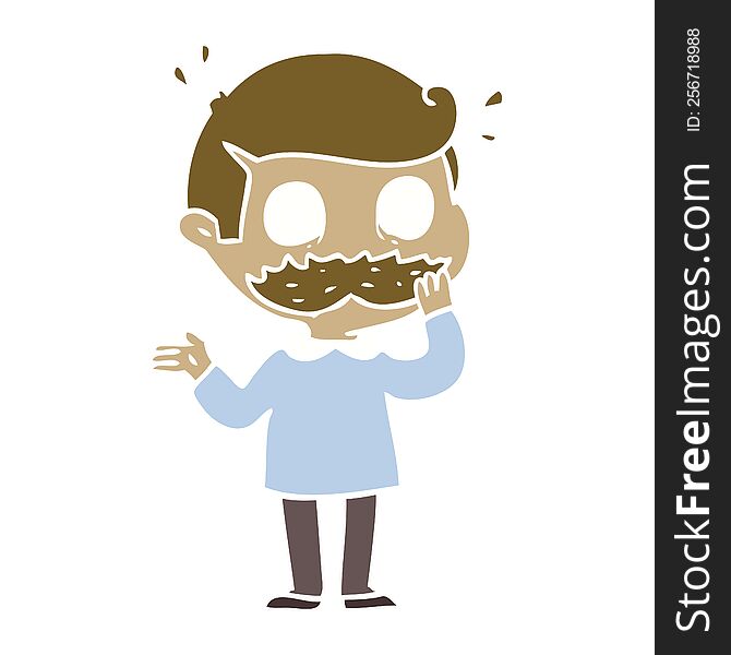 Flat Color Style Cartoon Man With Mustache Shocked