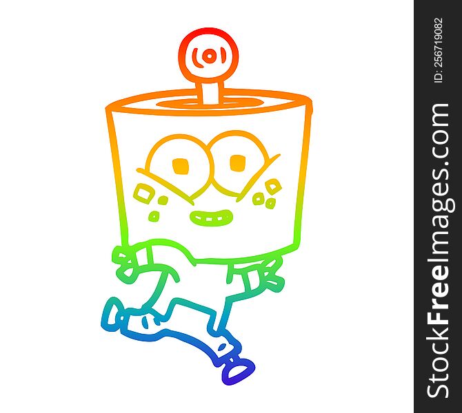 Rainbow Gradient Line Drawing Happy Cartoon Robot Running