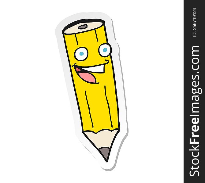 sticker of a happy cartoon pencil