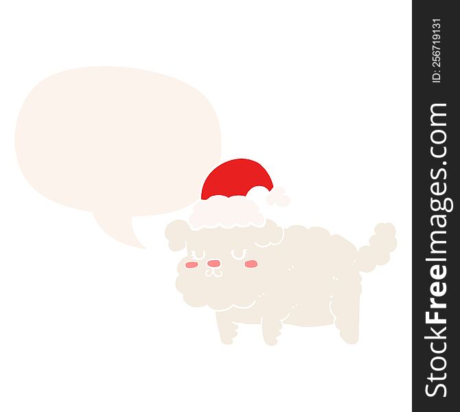 cute christmas dog with speech bubble in retro style