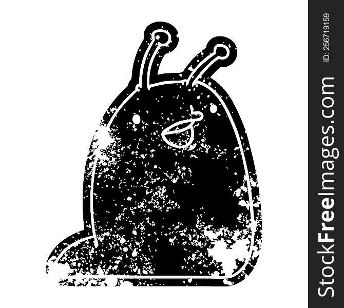 grunge distressed icon of a cute kawaii slug. grunge distressed icon of a cute kawaii slug
