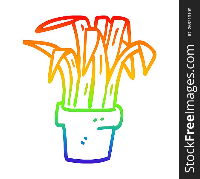 Rainbow Gradient Line Drawing Cartoon Indoor Plant