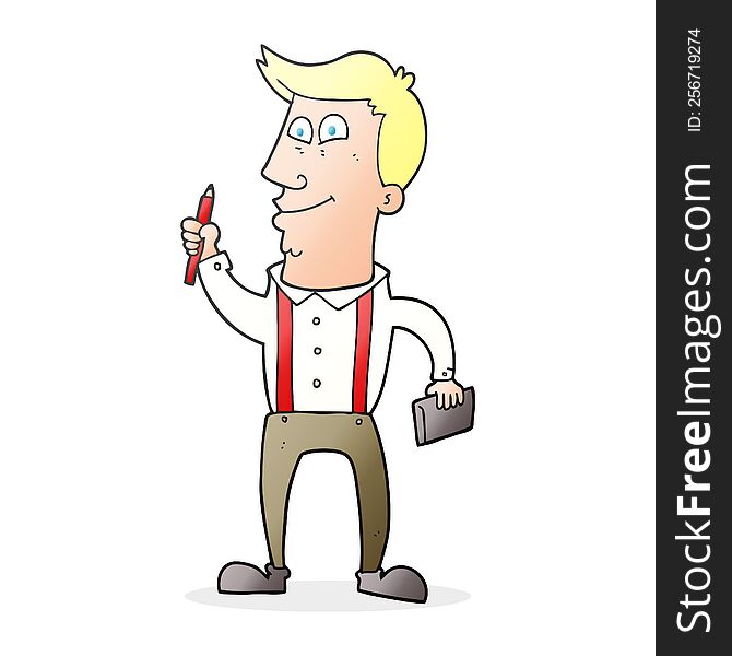 cartoon man with notebook and pen