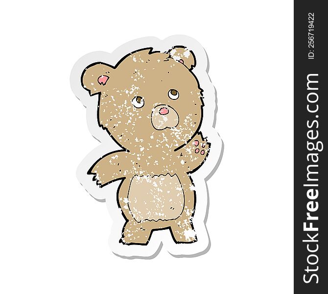 Retro Distressed Sticker Of A Cartoon Curious Teddy Bear