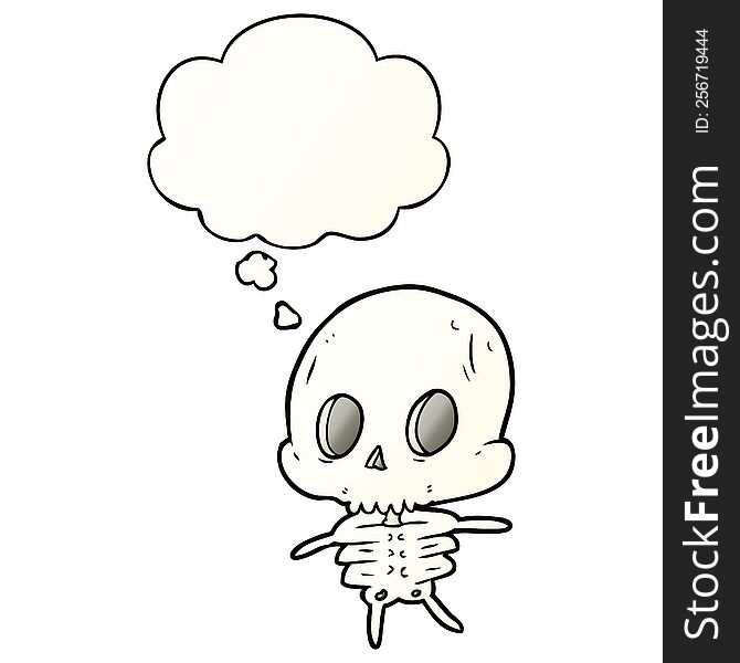 cartoon skeleton with thought bubble in smooth gradient style