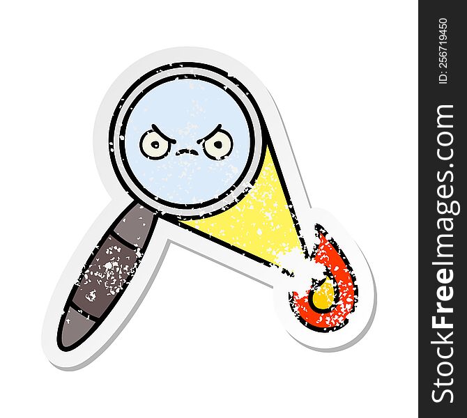 distressed sticker of a cute cartoon magnifying glass