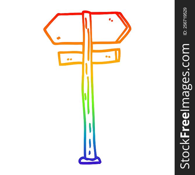 rainbow gradient line drawing of a cartoon direction sign