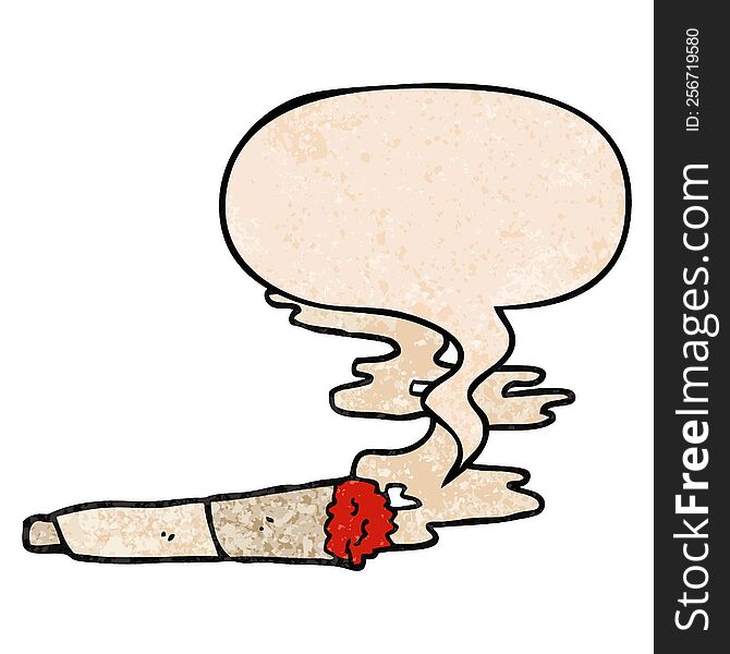 cartoon cigarette with speech bubble in retro texture style