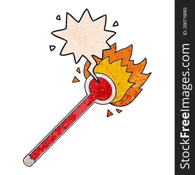 cartoon thermometer with speech bubble in retro texture style