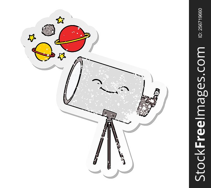 Distressed Sticker Of A Cartoon Telescope With Face