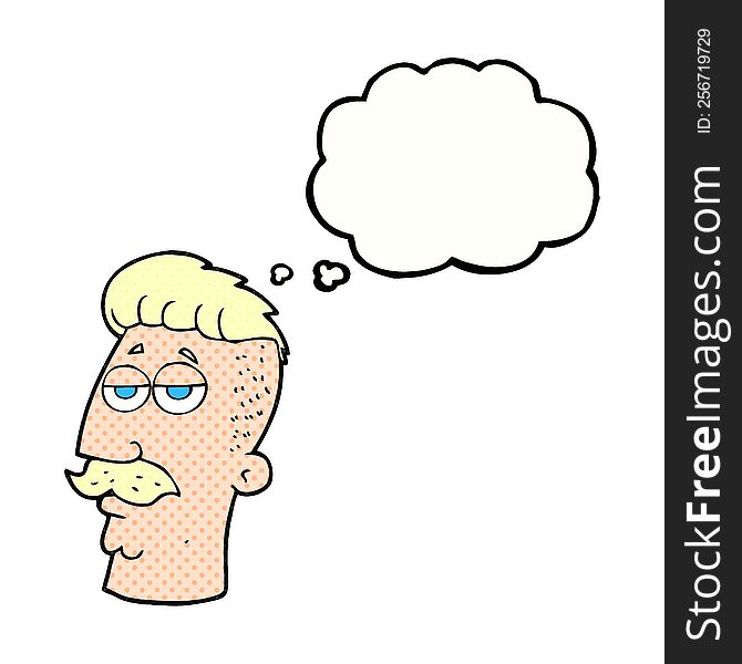 freehand drawn thought bubble cartoon man with hipster hair cut