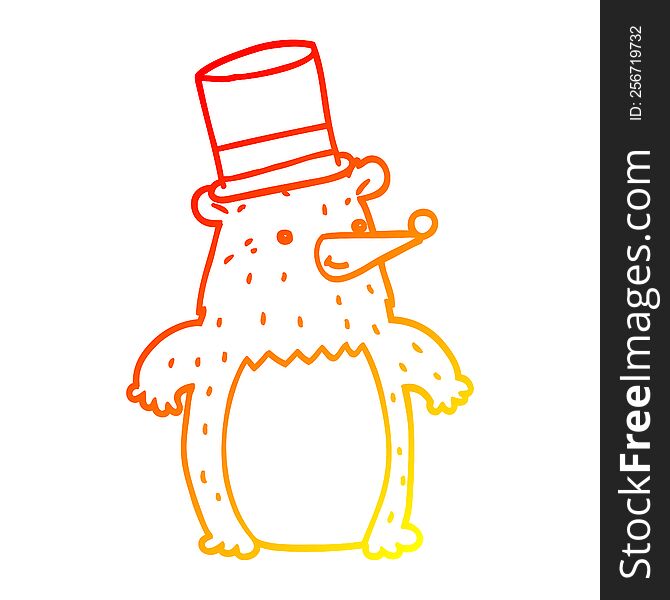 Warm Gradient Line Drawing Cartoon Bear In Top Hat