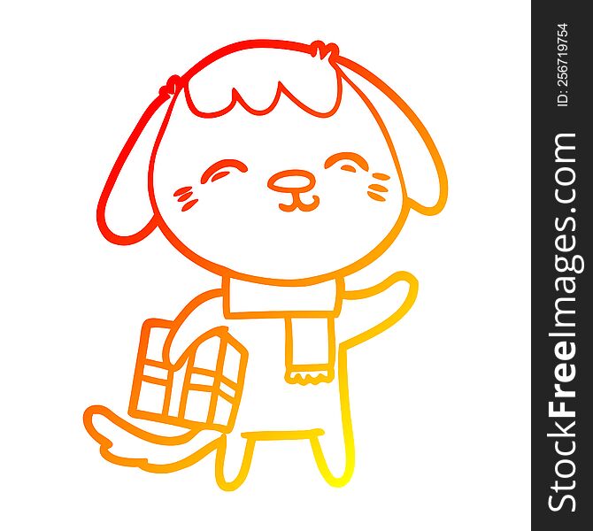 Warm Gradient Line Drawing Happy Cartoon Dog