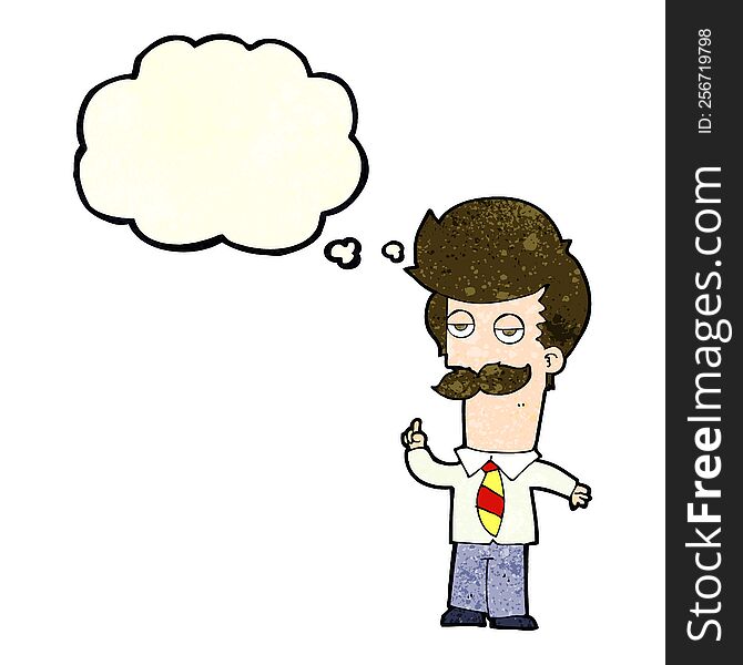 Cartoon Man With Mustache Explaining With Thought Bubble