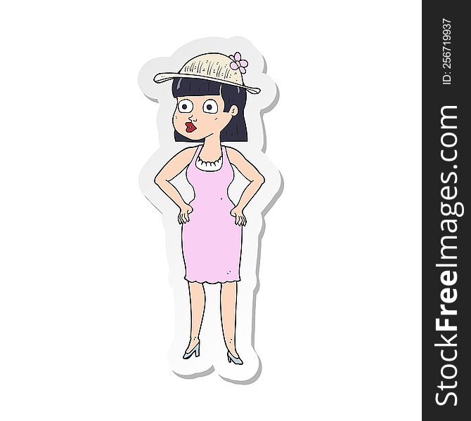 Sticker Of A Cartoon Woman Wearing Sun Hat