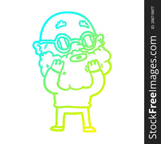 Cold Gradient Line Drawing Cartoon Curious Man With Beard And Sunglasses