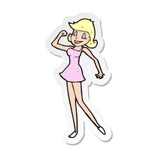 Sticker Of A Cartoon Woman With Can Do Attitude Royalty Free Stock Image