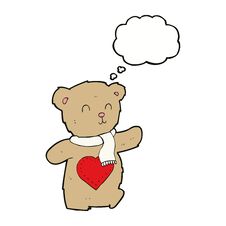 Cartoon Teddy Bear With Love Heart With Thought Bubble Royalty Free Stock Photography