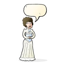 Cartoon Shocked Victorian Woman With Speech Bubble Stock Photos