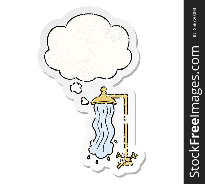cartoon shower with thought bubble as a distressed worn sticker