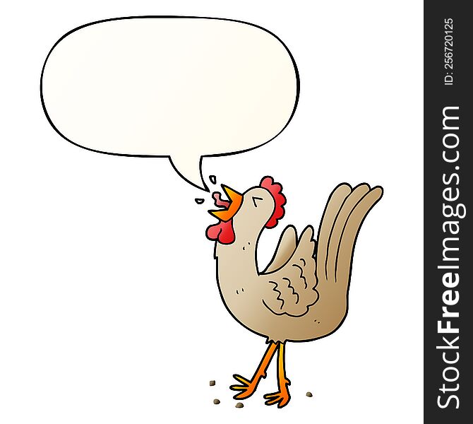 cartoon crowing cockerel with speech bubble in smooth gradient style