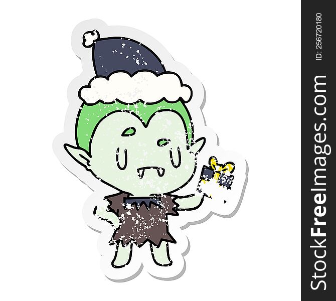 Christmas Distressed Sticker Cartoon Of Kawaii Vampire