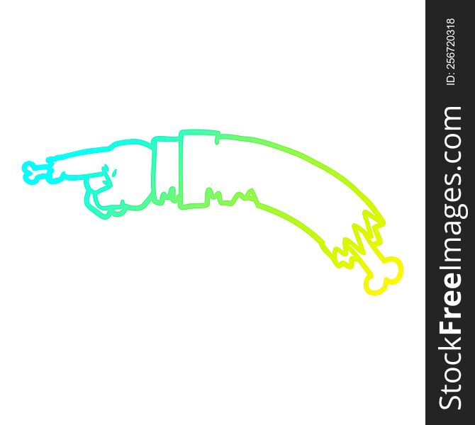 cold gradient line drawing of a cartoon pointing zombie hand