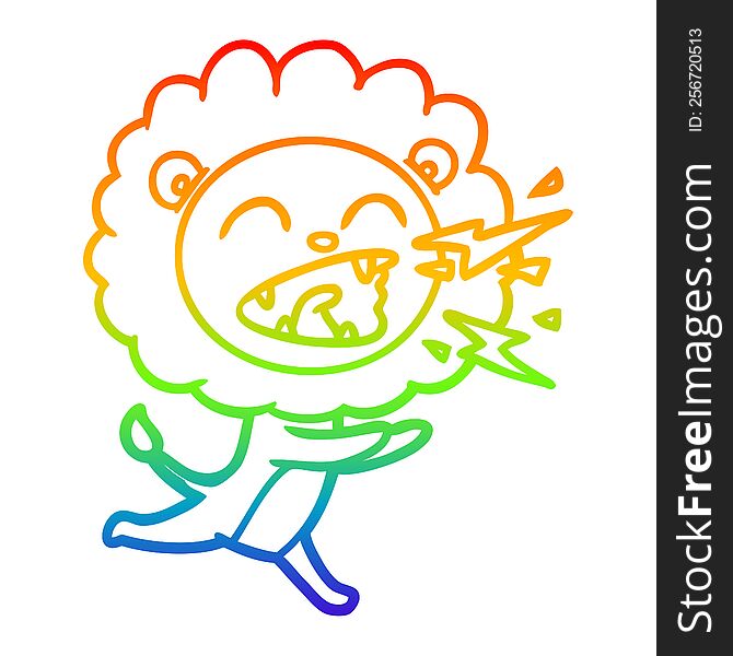 Rainbow Gradient Line Drawing Cartoon Running Lion