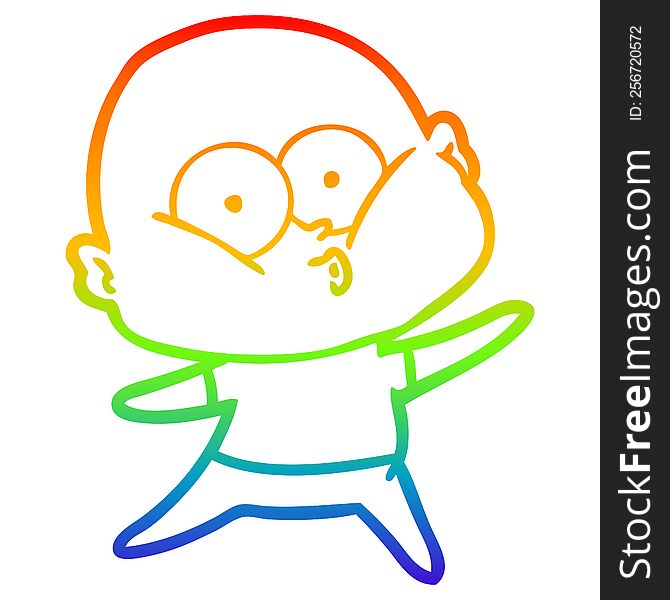 Rainbow Gradient Line Drawing Cartoon Bald Man Staring