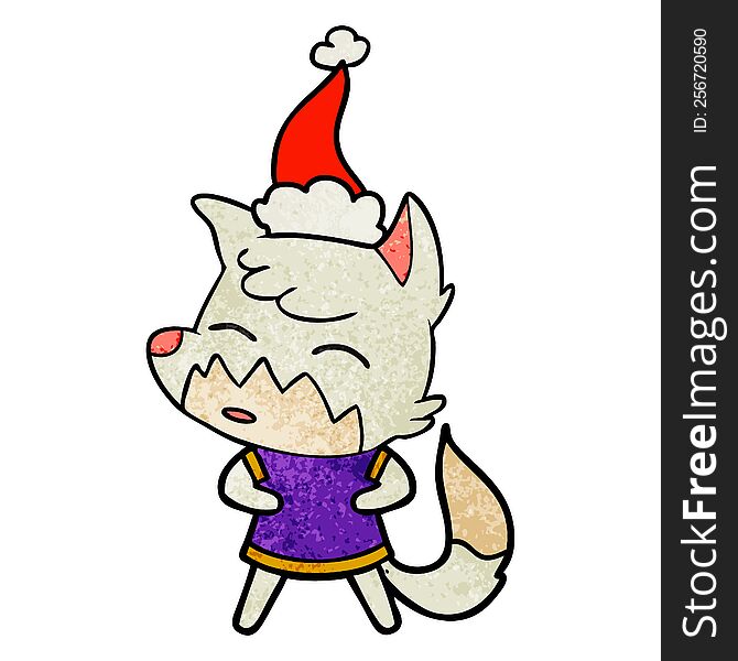 Textured Cartoon Of A Fox Wearing Santa Hat