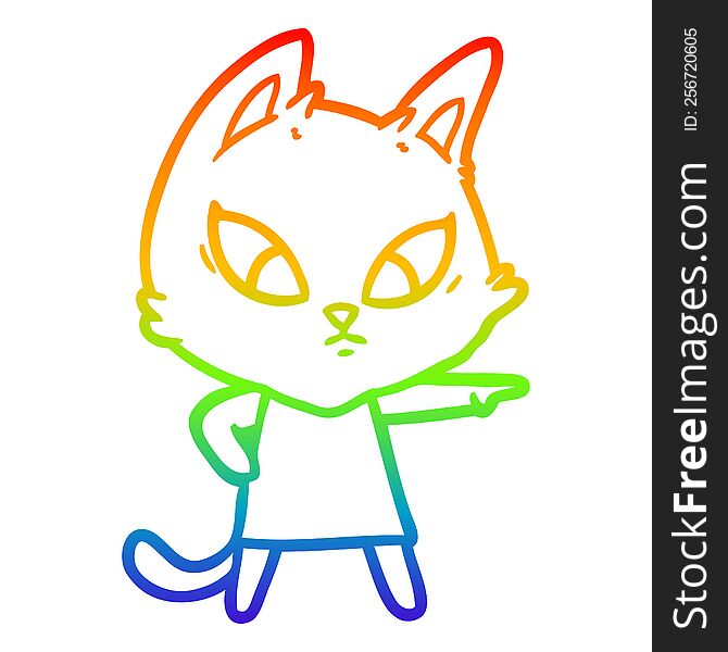 Rainbow Gradient Line Drawing Confused Cartoon Cat