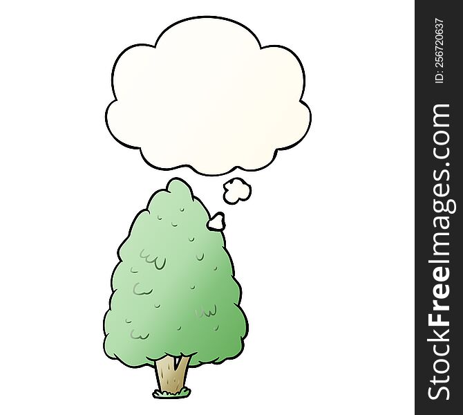 Cartoon Tall Tree And Thought Bubble In Smooth Gradient Style