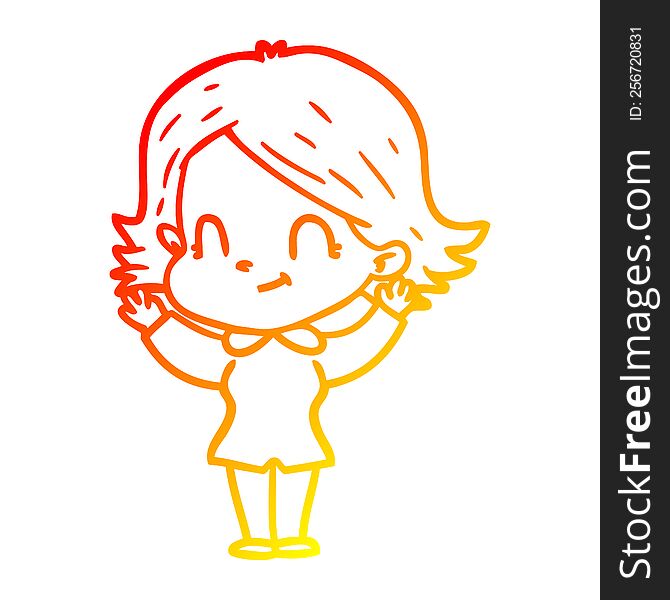 Warm Gradient Line Drawing Cartoon Friendly Girl