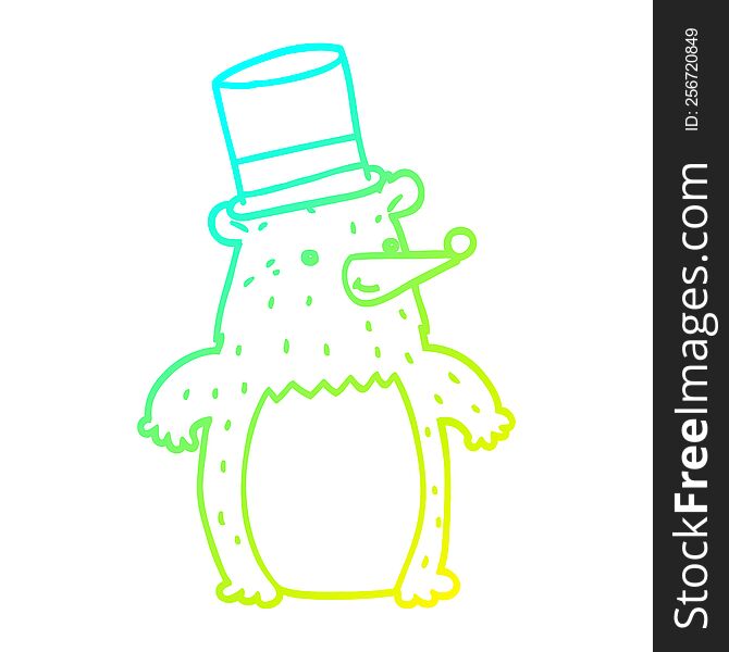 Cold Gradient Line Drawing Cartoon Bear In Top Hat
