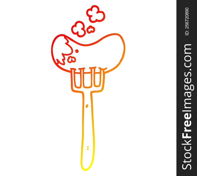 Warm Gradient Line Drawing Cartoon Sausage And Fork