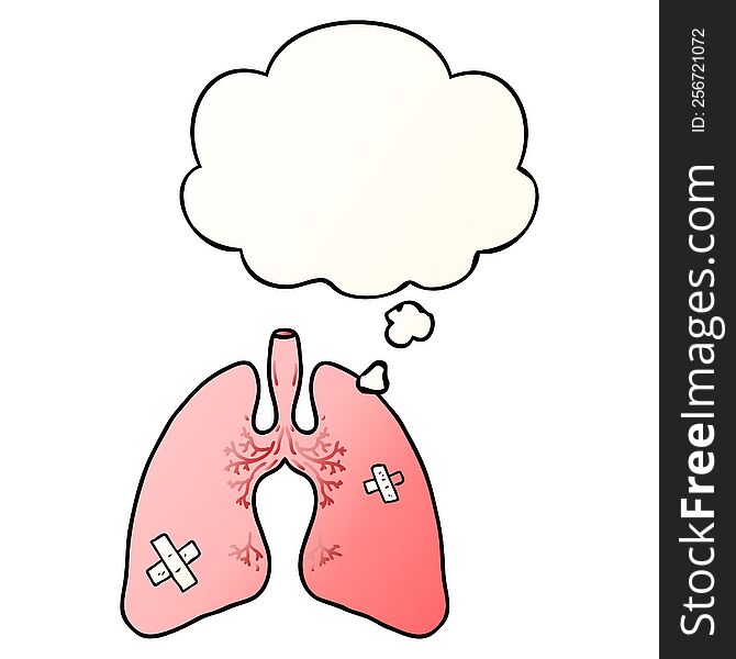 cartoon lungs with thought bubble in smooth gradient style