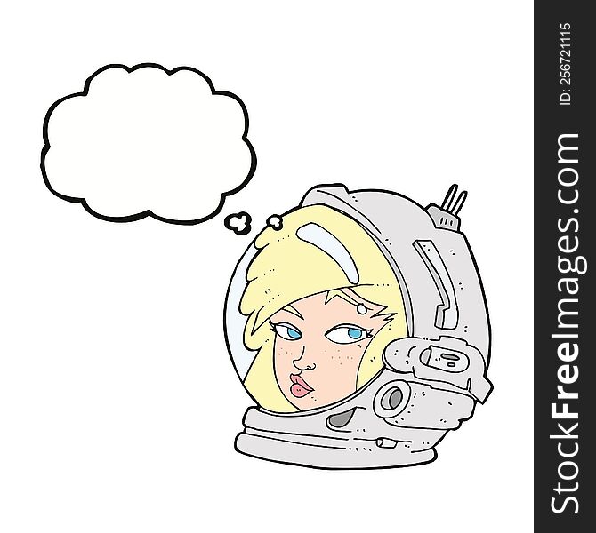 Cartoon Female Astronaut With Thought Bubble