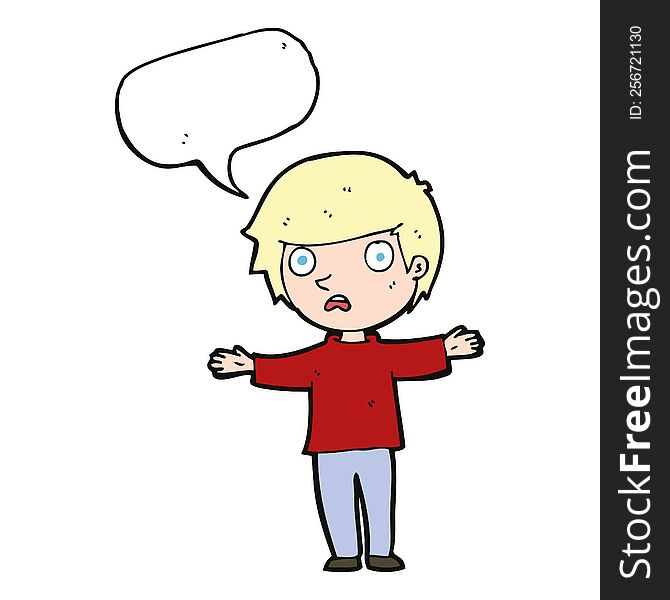 Cartoon Worried Boy With Speech Bubble