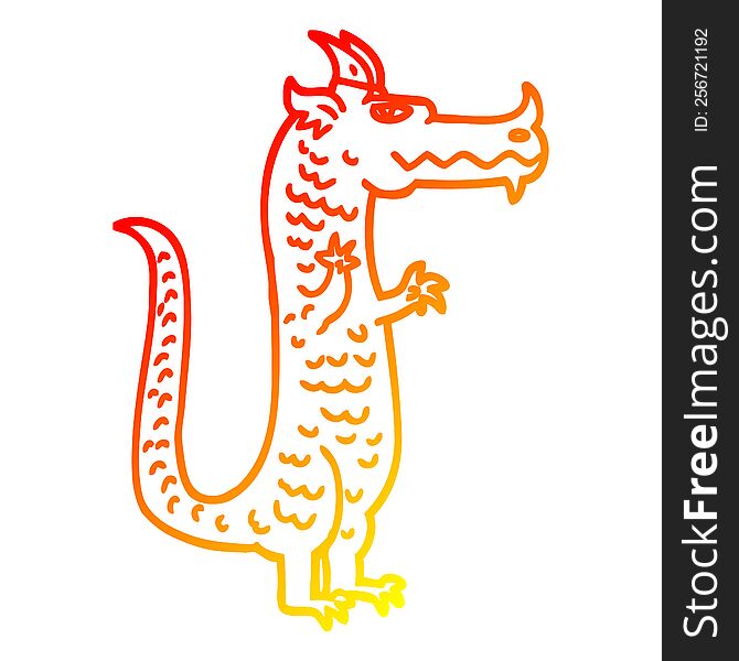 warm gradient line drawing of a cartoon magical dragon